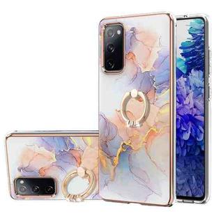 For Samsung Galaxy S20 FE 4G/5G Electroplating Pattern IMD TPU Shockproof Case with Rhinestone Ring Holder(Milky Way White Marble)