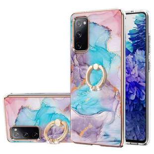 For Samsung Galaxy S20 FE 4G/5G Electroplating Pattern IMD TPU Shockproof Case with Rhinestone Ring Holder(Milky Way Blue Marble)