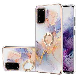 For Samsung Galaxy S20+ Electroplating Pattern IMD TPU Shockproof Case with Rhinestone Ring Holder(Milky Way White Marble)