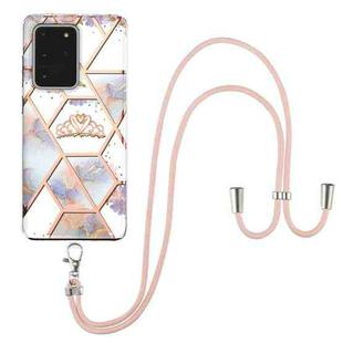 For Samsung Galaxy S20 Ultra Electroplating Splicing Marble Flower Pattern TPU Shockproof Case with Lanyard(Imperial Crown)