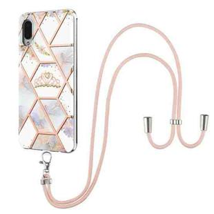 For Samsung Galaxy A02 / M02 Electroplating Splicing Marble Flower Pattern TPU Shockproof Case with Lanyard(Imperial Crown)
