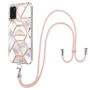 For Samsung Galaxy A02s EU Version Electroplating Splicing Marble Flower Pattern TPU Shockproof Case with Lanyard(Imperial Crown)