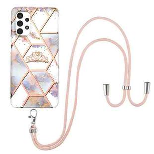 For Samsung Galaxy A32 5G Electroplating Splicing Marble Flower Pattern TPU Shockproof Case with Lanyard(Imperial Crown)