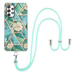 For Samsung Galaxy A72 5G / 4G Electroplating Splicing Marble Flower Pattern TPU Shockproof Case with Lanyard(Blue Flower)