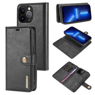 For iPhone 13 Pro DG.MING Crazy Horse Texture Flip Detachable Magnetic Leather Case with Holder & Card Slots & Wallet (Black)