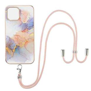 For iPhone 13 mini Electroplating Pattern IMD TPU Shockproof Case with Neck Lanyard (Milky Way White Marble)