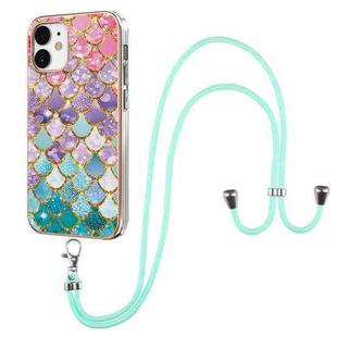 For iPhone 12 mini Electroplating Pattern IMD TPU Shockproof Case with Neck Lanyard (Colorful Scales)