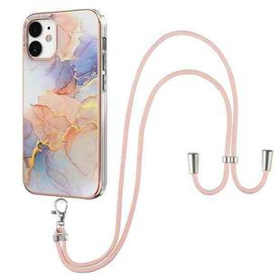 For iPhone 12 mini Electroplating Pattern IMD TPU Shockproof Case with Neck Lanyard (Milky Way White Marble)