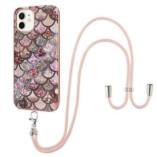 For iPhone 12 / 12 Pro Electroplating Pattern IMD TPU Shockproof Case with Neck Lanyard(Pink Scales)