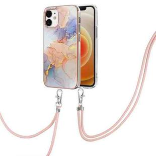 For iPhone 12 / 12 Pro Electroplating Pattern IMD TPU Shockproof Case with Neck Lanyard(Milky Way White Marble)