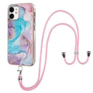 For iPhone 12 / 12 Pro Electroplating Pattern IMD TPU Shockproof Case with Neck Lanyard(Milky Way Blue Marble)