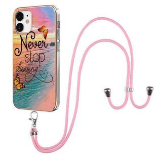 For iPhone 12 / 12 Pro Electroplating Pattern IMD TPU Shockproof Case with Neck Lanyard(Dream Chasing Butterfly)