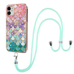 For iPhone 11 Electroplating Pattern IMD TPU Shockproof Case with Neck Lanyard (Colorful Scales)