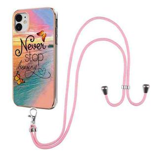 For iPhone 11 Electroplating Pattern IMD TPU Shockproof Case with Neck Lanyard (Dream Chasing Butterfly)