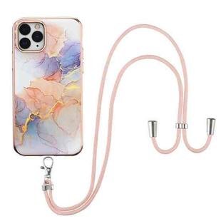 For iPhone 11 Pro Electroplating Pattern IMD TPU Shockproof Case with Neck Lanyard (Milky Way White Marble)