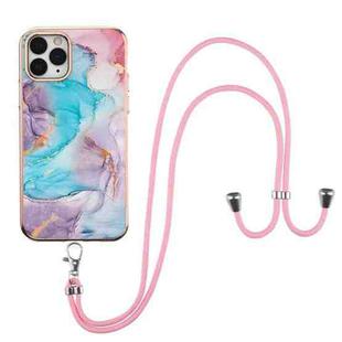 For iPhone 11 Pro Electroplating Pattern IMD TPU Shockproof Case with Neck Lanyard (Milky Way Blue Marble)