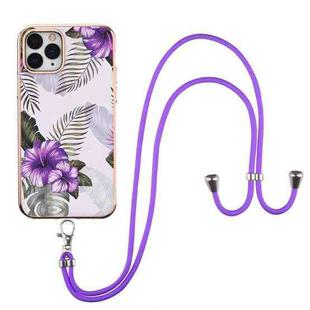 For iPhone 11 Pro Electroplating Pattern IMD TPU Shockproof Case with Neck Lanyard (Purple Flower)