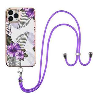For iPhone 11 Pro Max Electroplating Pattern IMD TPU Shockproof Case with Neck Lanyard (Purple Flower)