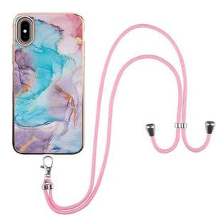 For iPhone X / XS Electroplating Pattern IMD TPU Shockproof Case with Neck Lanyard(Milky Way Blue Marble)