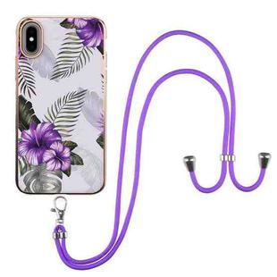 For iPhone X / XS Electroplating Pattern IMD TPU Shockproof Case with Neck Lanyard(Purple Flower)