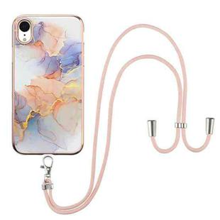 For iPhone XR Electroplating Pattern IMD TPU Shockproof Case with Neck Lanyard(Milky Way White Marble)