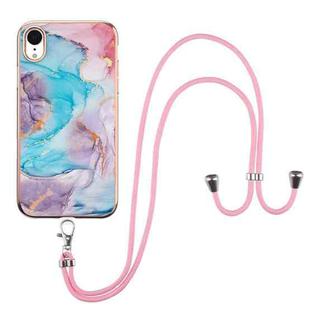 For iPhone XR Electroplating Pattern IMD TPU Shockproof Case with Neck Lanyard(Milky Way Blue Marble)