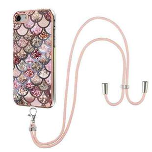 For iPhone SE 2022 / SE 2020 / 8 / 7 Electroplating Pattern IMD TPU Shockproof Case with Neck Lanyard(Pink Scales)