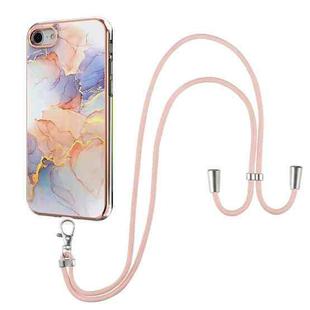 For iPhone SE 2022 / SE 2020 / 8 / 7 Electroplating Pattern IMD TPU Shockproof Case with Neck Lanyard(Milky Way White Marble)