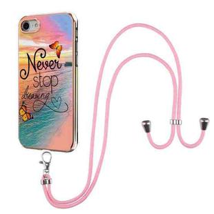 For iPhone SE 2022 / SE 2020 / 8 / 7 Electroplating Pattern IMD TPU Shockproof Case with Neck Lanyard(Dream Chasing Butterfly)