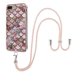 Electroplating Pattern IMD TPU Shockproof Case with Neck Lanyard For iPhone 8 Plus / 7 Plus(Pink Scales)
