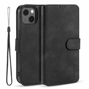 For iPhone 13 DG.MING Retro Oil Side Horizontal Flip Leather Case with Holder & Card Slots & Wallet(Black)