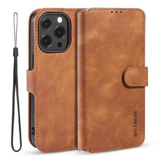 For iPhone 13 Pro DG.MING Retro Oil Side Horizontal Flip Leather Case with Holder & Card Slots & Wallet (Brown)