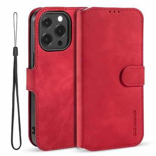 For iPhone 13 Pro DG.MING Retro Oil Side Horizontal Flip Leather Case with Holder & Card Slots & Wallet (Red)