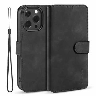 For iPhone 13 Pro DG.MING Retro Oil Side Horizontal Flip Leather Case with Holder & Card Slots & Wallet (Black)