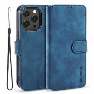 For iPhone 13 Pro DG.MING Retro Oil Side Horizontal Flip Leather Case with Holder & Card Slots & Wallet (Blue)