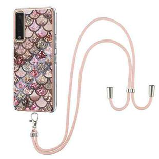 For LG Stylo 7 5G Electroplating Pattern IMD TPU Shockproof Case with Neck Lanyard(Pink Scales)
