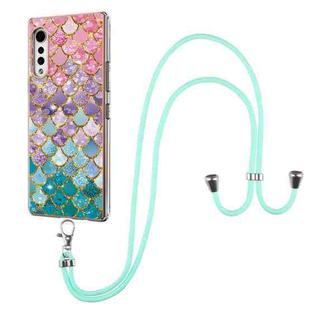 For LG Velvet 4G / Velvet 5G / G9 Electroplating Pattern IMD TPU Shockproof Case with Neck Lanyard(Colorful Scales)