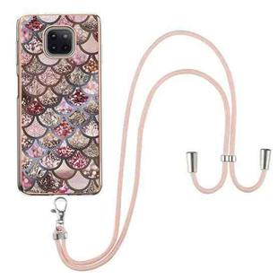 For Motorola Moto G Power 2021 Electroplating Pattern IMD TPU Shockproof Case with Neck Lanyard(Pink Scales)