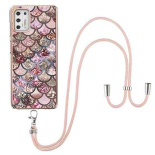 For Motorola Moto G Stylus 2021 Electroplating Pattern IMD TPU Shockproof Case with Neck Lanyard(Pink Scales)