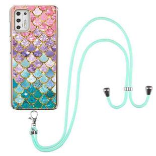 For Motorola Moto G Stylus 2021 Electroplating Pattern IMD TPU Shockproof Case with Neck Lanyard(Colorful Scales)