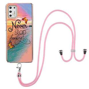 For Motorola Moto G Stylus 2021 Electroplating Pattern IMD TPU Shockproof Case with Neck Lanyard(Dream Chasing Butterfly)