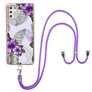 For Motorola Moto G Stylus 2021 Electroplating Pattern IMD TPU Shockproof Case with Neck Lanyard(Purple Flower)