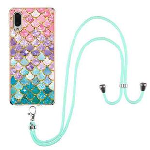 For Samsung Galaxy A02/M02 Electroplating Pattern IMD TPU Shockproof Case with Neck Lanyard(Colorful Scales)