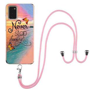 For Samsung Galaxy A02s EU Version Electroplating Pattern IMD TPU Shockproof Case with Neck Lanyard(Dream Chasing Butterfly)