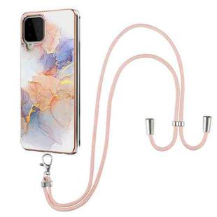 For Samsung Galaxy A22 4G EU Version/M32 Electroplating Pattern IMD TPU Shockproof Case with Neck Lanyard(Milky Way White Marble)