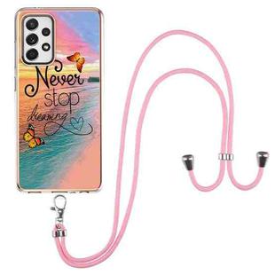 For Samsung Galaxy A52 5G / 4G Electroplating Pattern IMD TPU Shockproof Case with Neck Lanyard(Dream Chasing Butterfly)