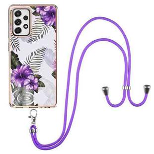 For Samsung Galaxy A52 5G / 4G Electroplating Pattern IMD TPU Shockproof Case with Neck Lanyard(Purple Flower)