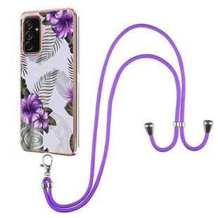 For Samsung Galaxy A82 5G Electroplating Pattern IMD TPU Shockproof Case with Neck Lanyard(Purple Flower)