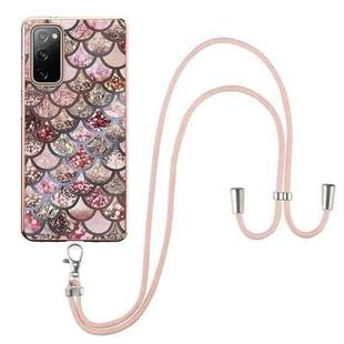 For Samsung Galaxy S20 FE 5G / 4G Electroplating Pattern IMD TPU Shockproof Case with Neck Lanyard(Pink Scales)