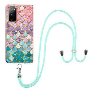 For Samsung Galaxy S20 FE 5G / 4G Electroplating Pattern IMD TPU Shockproof Case with Neck Lanyard(Colorful Scales)